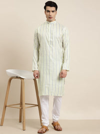 SOJANYA Kurta Belang Kapas Kuning & Biru Lelaki