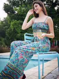Berrylush Floral Printed Crop Top & Trousers