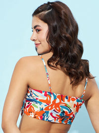 Berrylush White & Blue Abstract Printed Fitted Crop Top