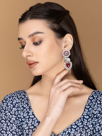 PANASH Silver-Plated Stones Studded And Beaded Animal Shaped Oxidised Drop Earrings
