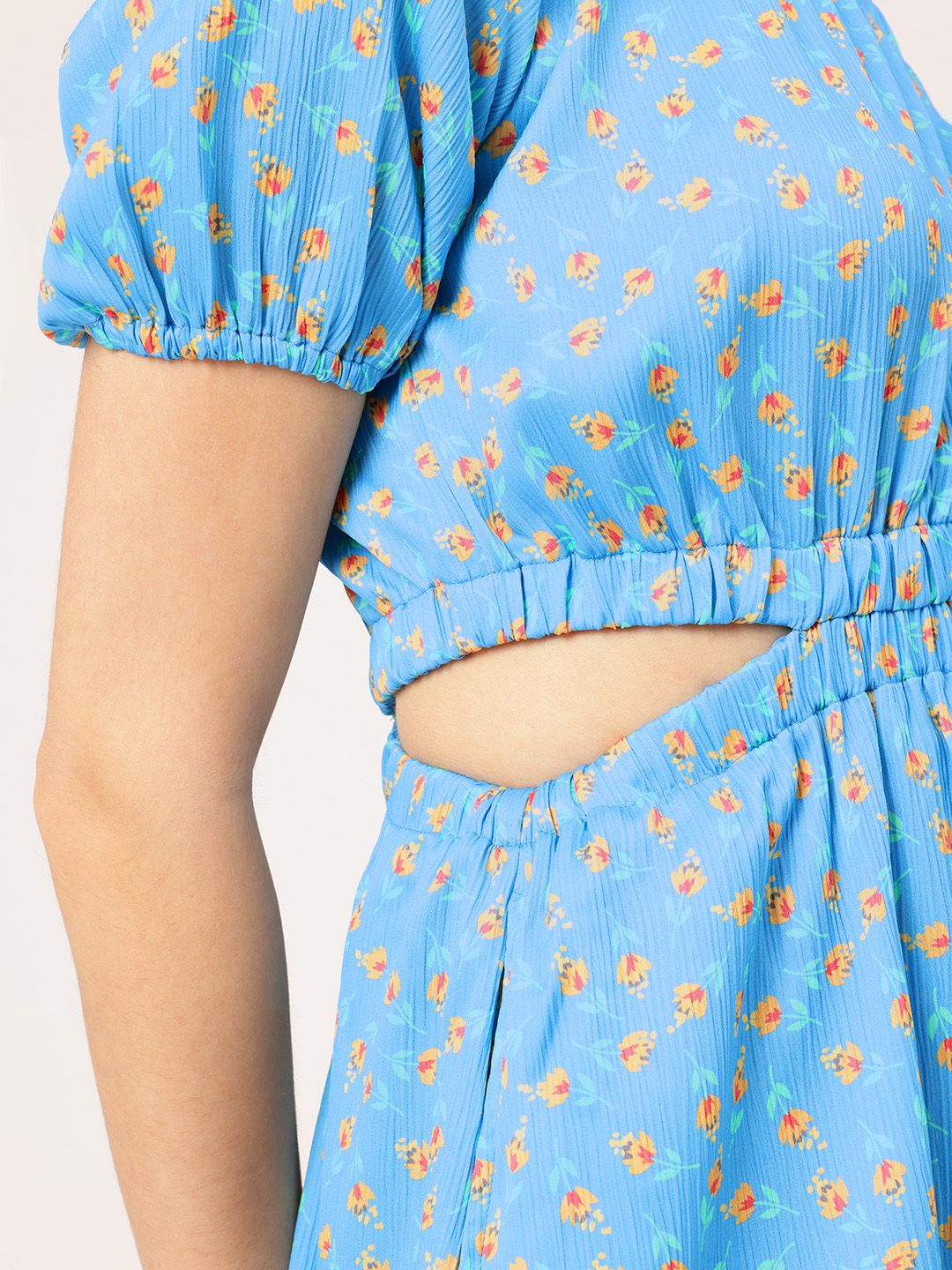 DressBerry Floral Fantasy One-Shoulder Cut-Out Printed Mini A-Line Dress