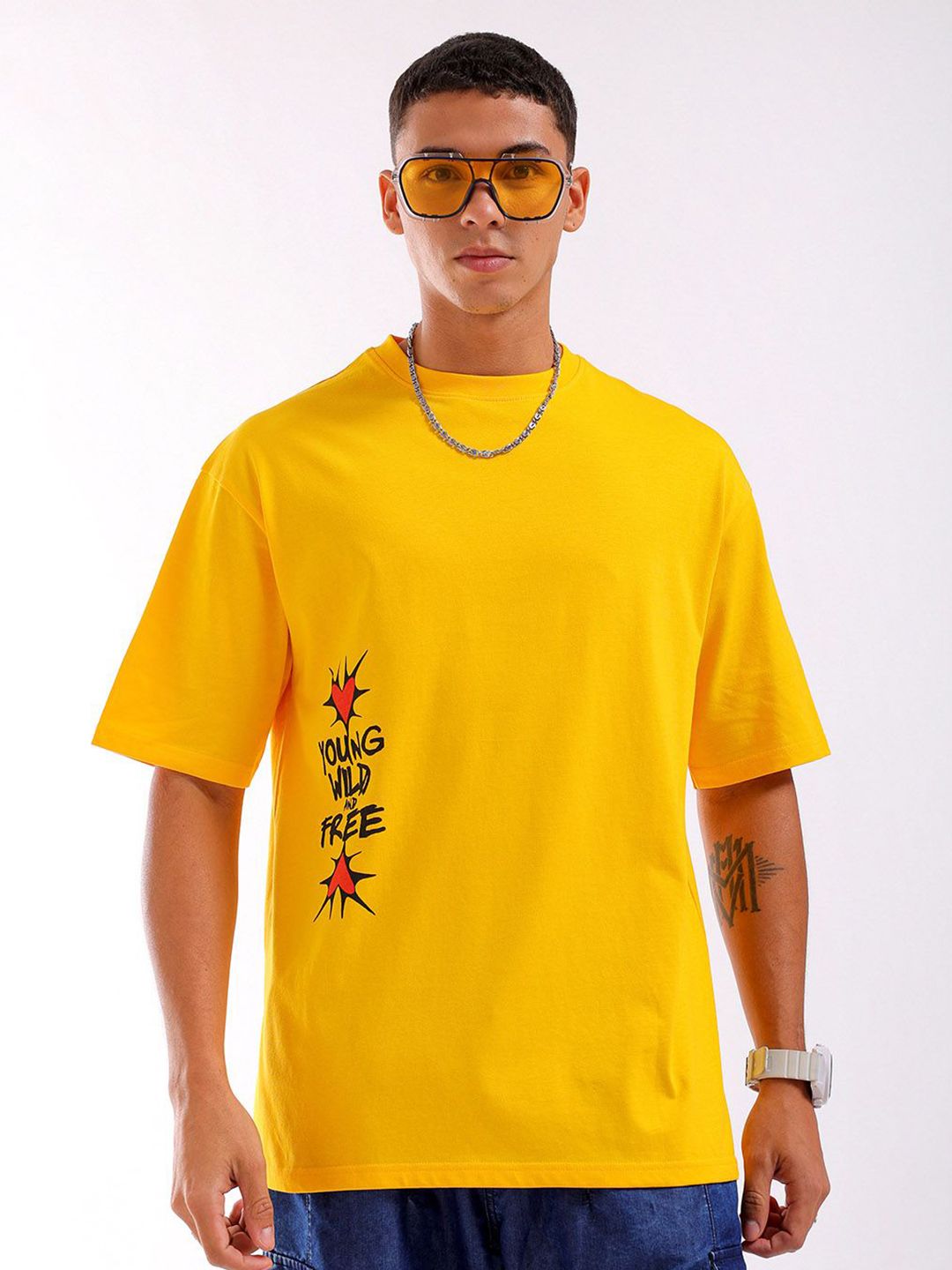The Indian Garage Co Men Back Printed Boxy Oversized Round Neck Pure Cotton T-shirt