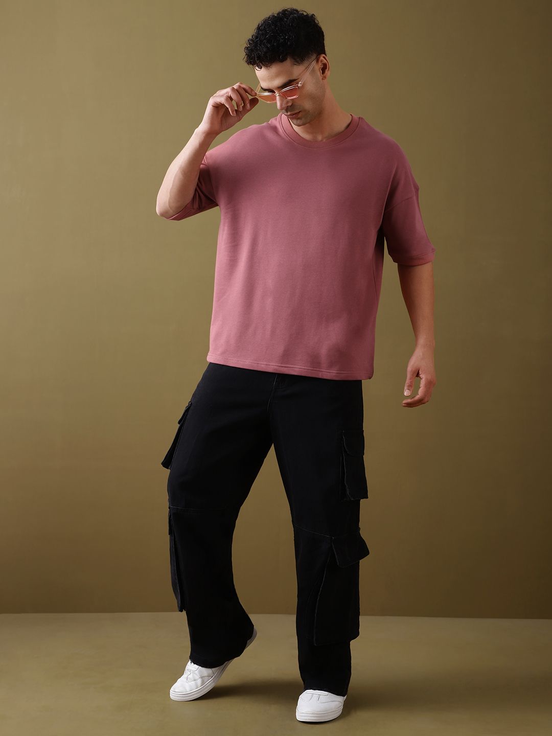 DILLINGER Men Solid Ultra Soft Drapey Cotton Oversized Drop Shoulder T-Shirt