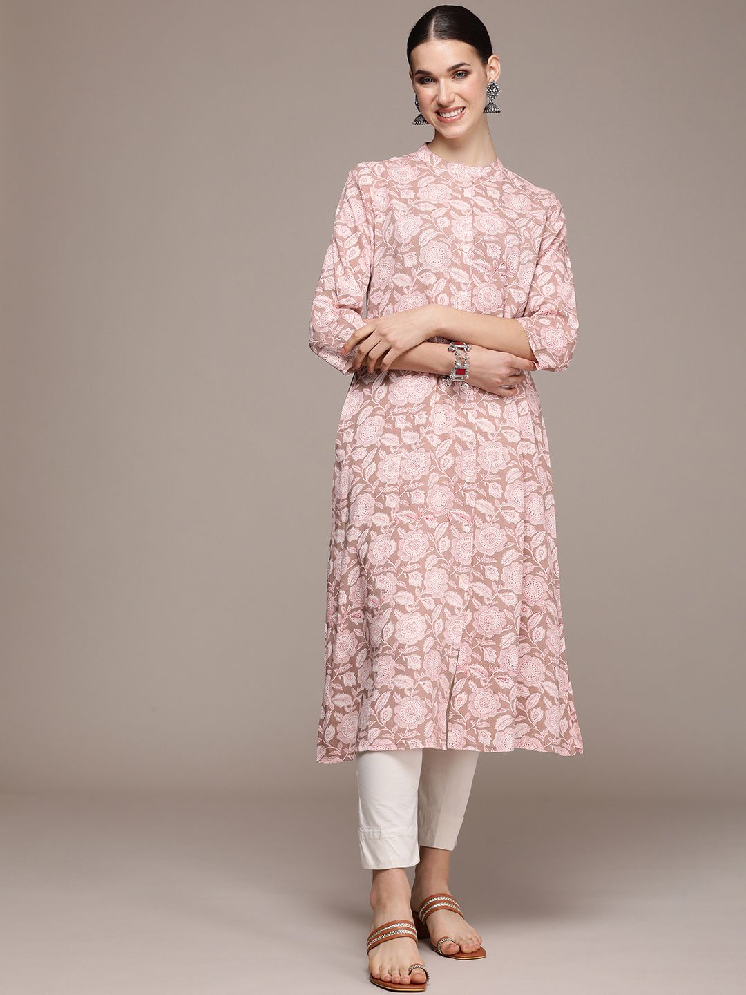 Anouk Women Floral Printed Mandarin Collar Kurta