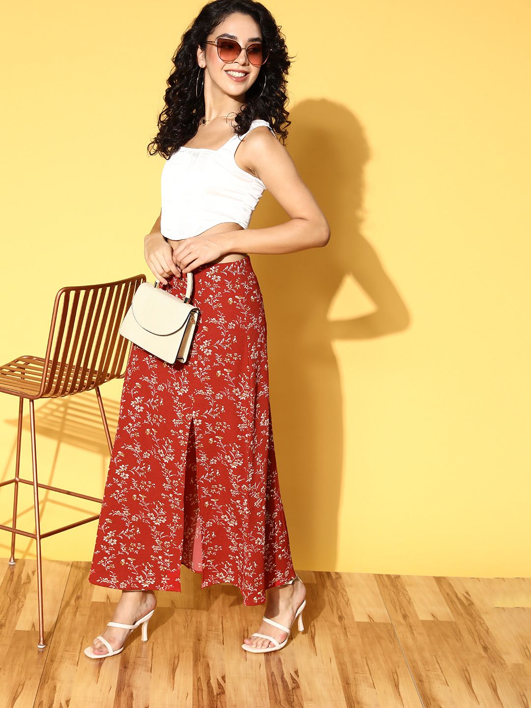 Berrylush Gorgeous Red Floral Peekaboo Bottom Skirt