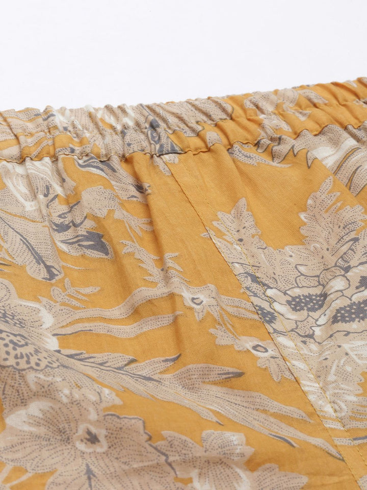 SANSKRUTIHOMES Women Mustard Yellow & Beige Printed Night suit