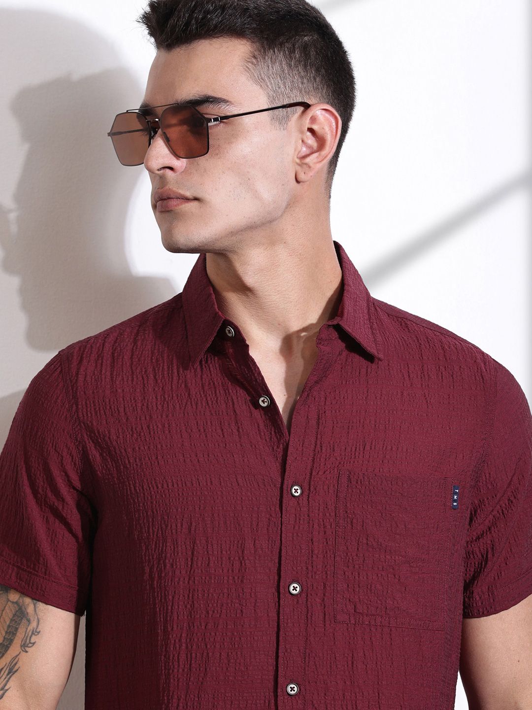 Thomas Scott Men Smart Slim Fit Spread Collar Textured Casual Shirt