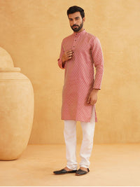 SOJANYA Ethnic Motif Woven Design Mandarin Collar Straight Kurta With Churidar