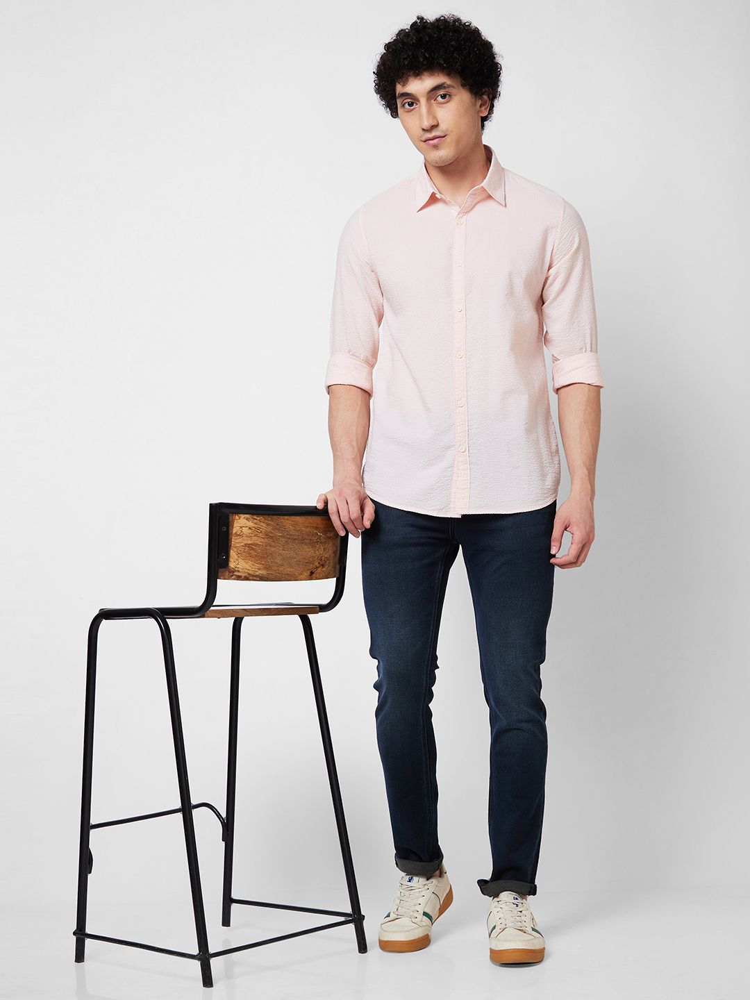 SPYKAR Textured Long Sleeves Cotton Casual Shirt