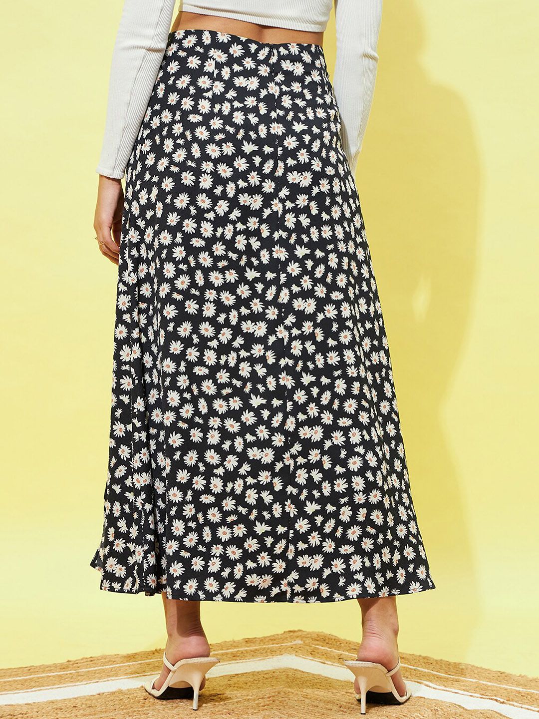 Berrylush Floral Printed Side Slit A-Line Maxi Skirt