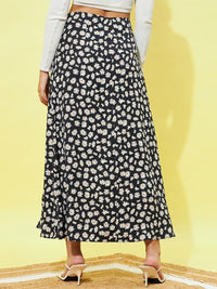 Berrylush Floral Printed Side Slit A-Line Maxi Skirt