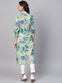 SOJANYA Women Blue & Beige Floral Print A-Line Kurta