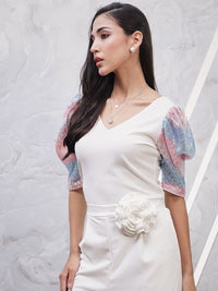 Athena White V-Neck Puff Sleeve Top