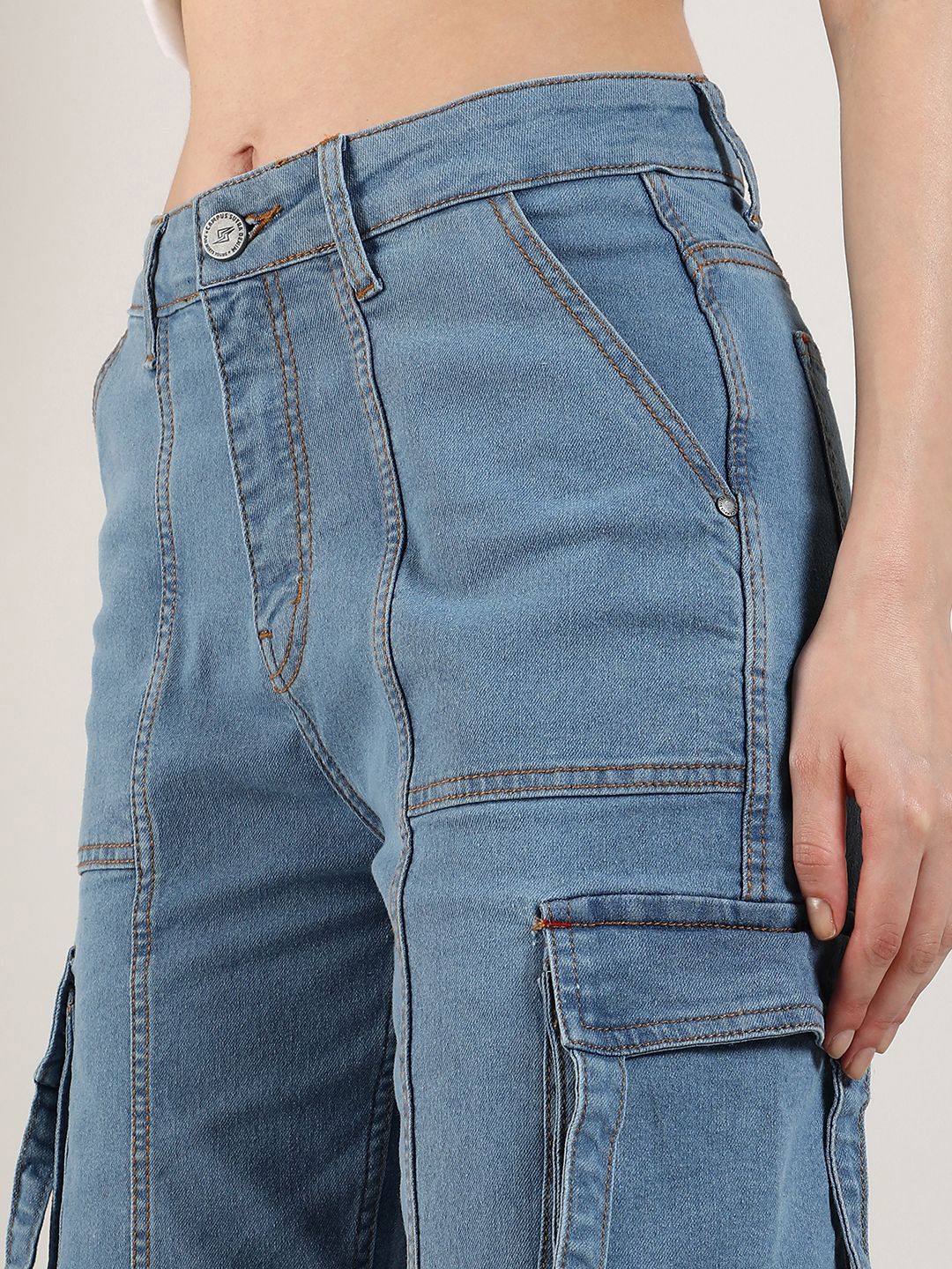 Campus Sutra Women Smart Clean Look Cotton Cargo Denim Jeans