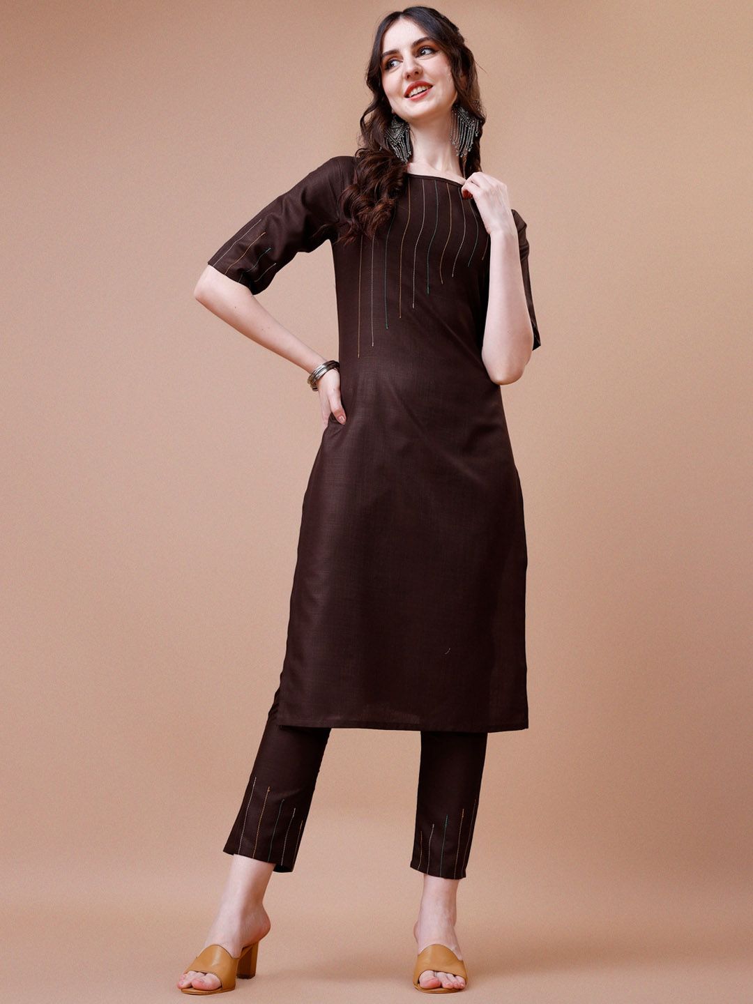 KALINI Regular Thread Work Kurta with Trousers & Dupatta