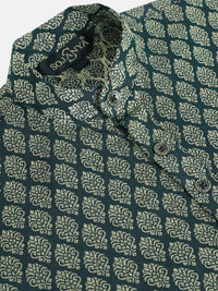SOJANYA Kurta Lurus Bercorak Etnik Jacquard Hijau Tua & Emas