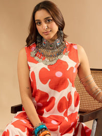 Indo Era Women Floral Printed Regular Pure Cotton Kurta with Trousers