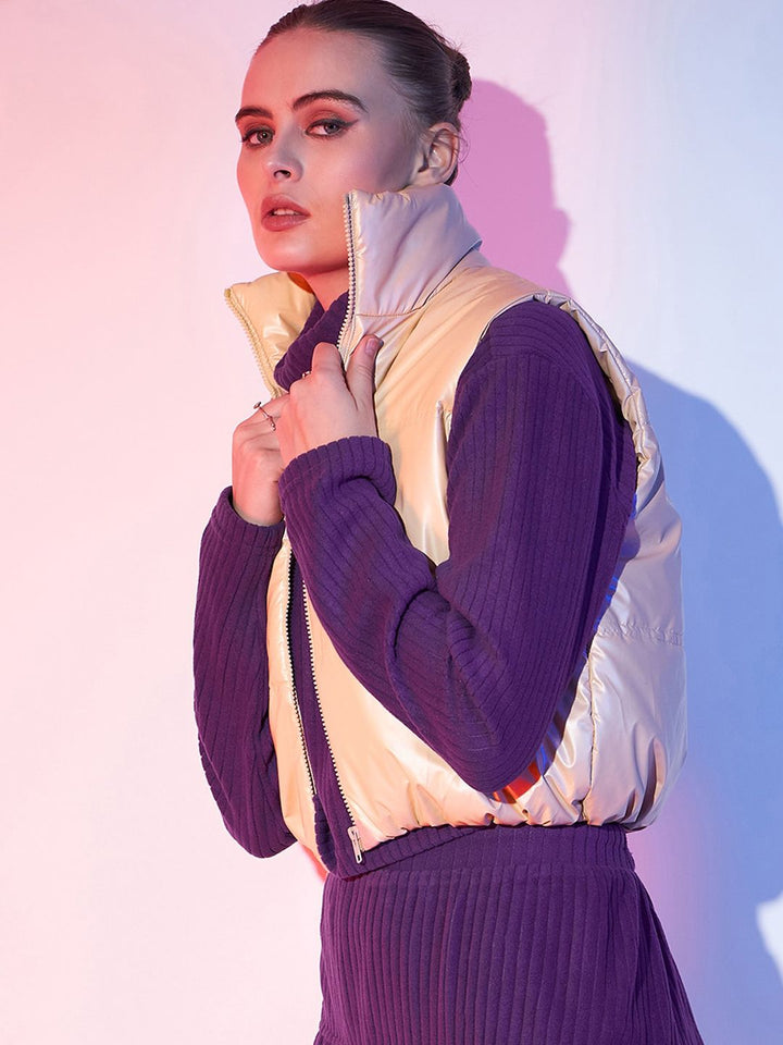 STREET 9 Stand Collar Sleeveless Crop Padded Jacket