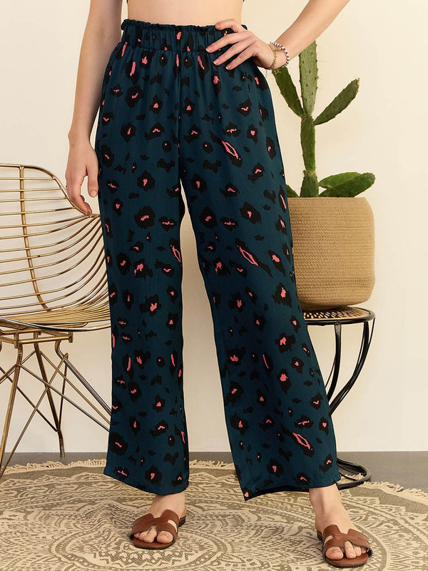 Berrylush Women Floral Printed High-Rise Parallel Trouser