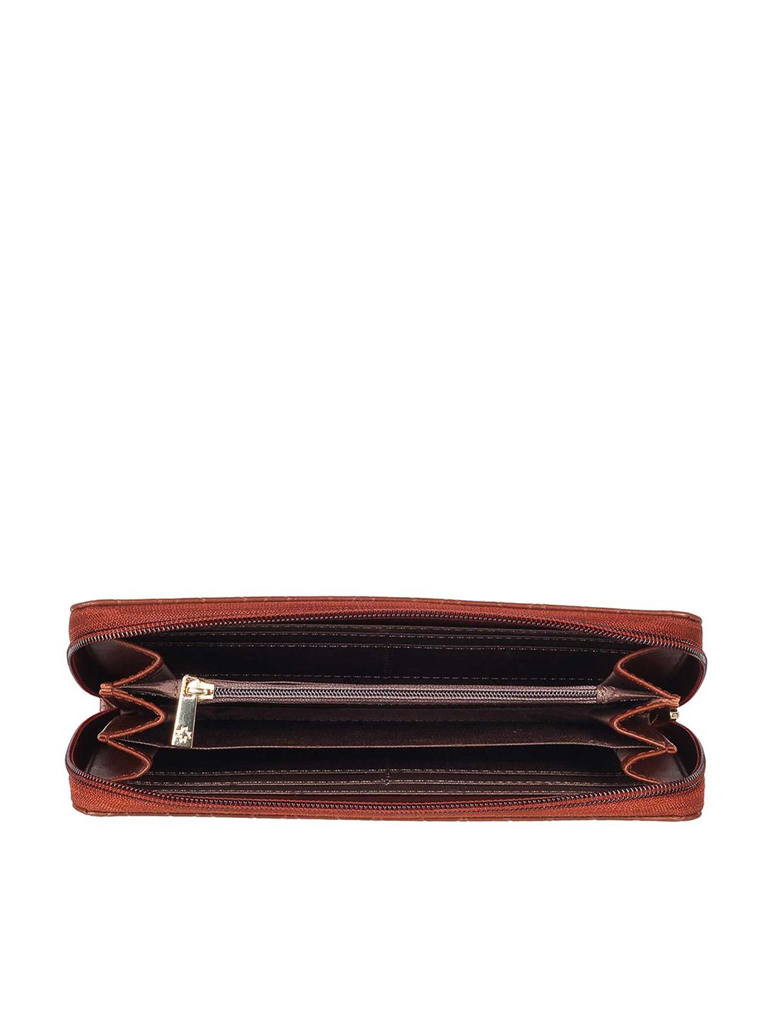 Metro Women Brown & Gold-Toned Checked Zip Around Wallet