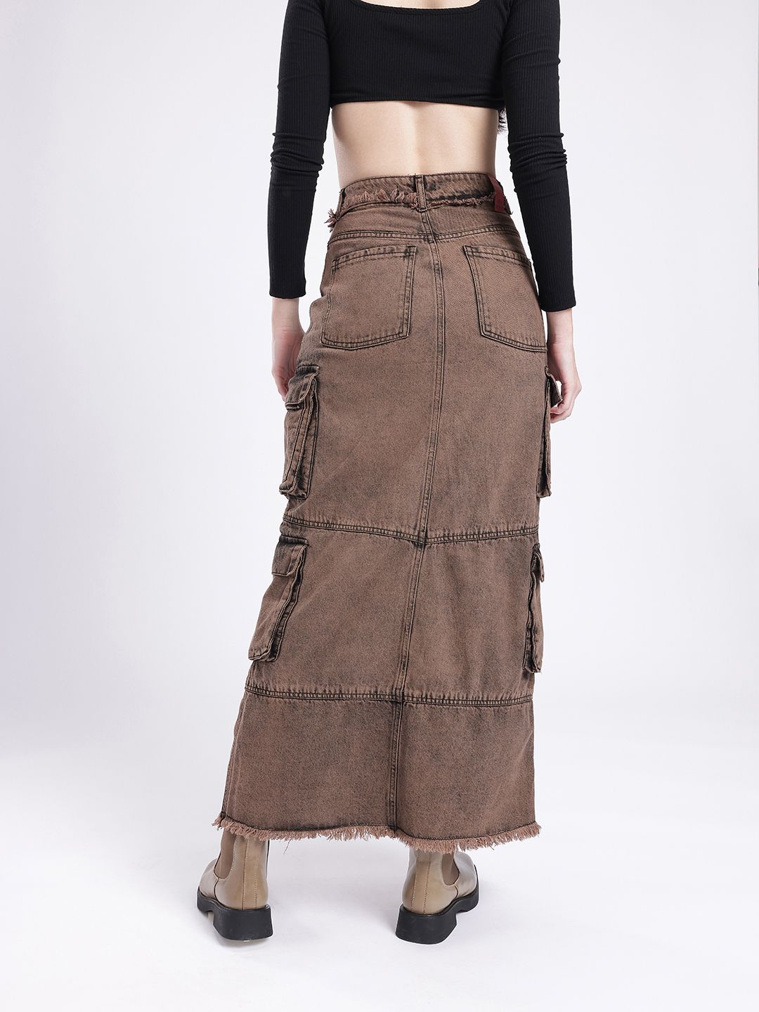 DressBerry Women Urban Dope Cargo Style Front Slit Straight Maxi Skirt