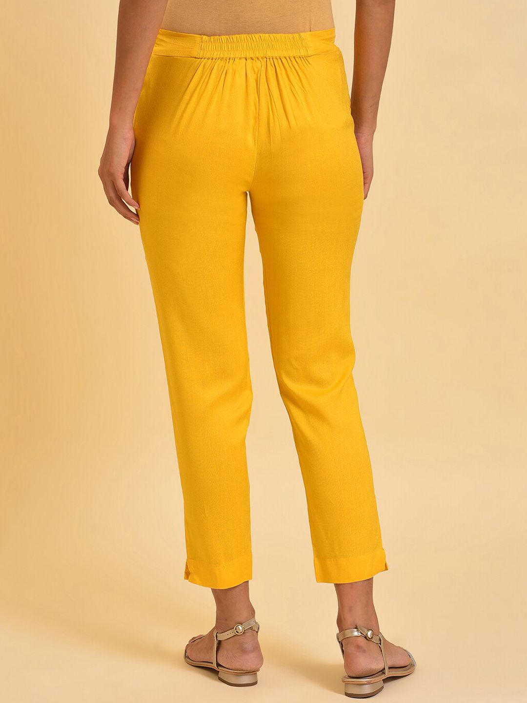 W Women Yellow Slim Fit Cigarette Trousers