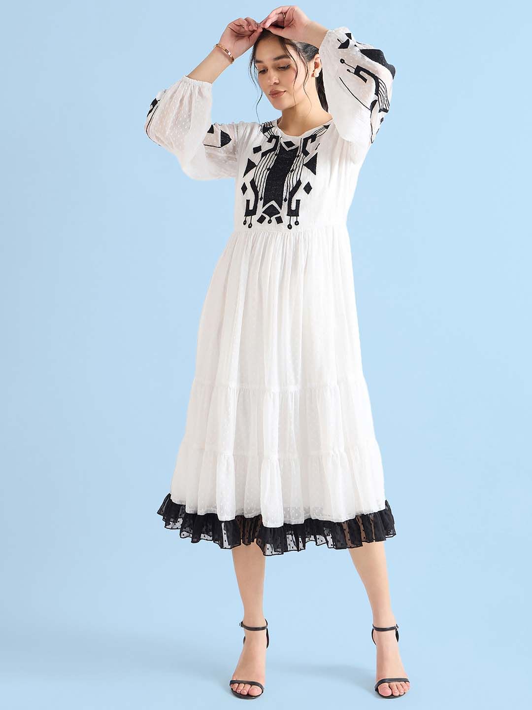 Antheaa Floral Chiffon Fit & Flare Midi Dress