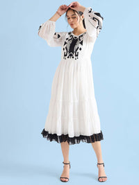 Antheaa Floral Chiffon Fit & Flare Midi Dress