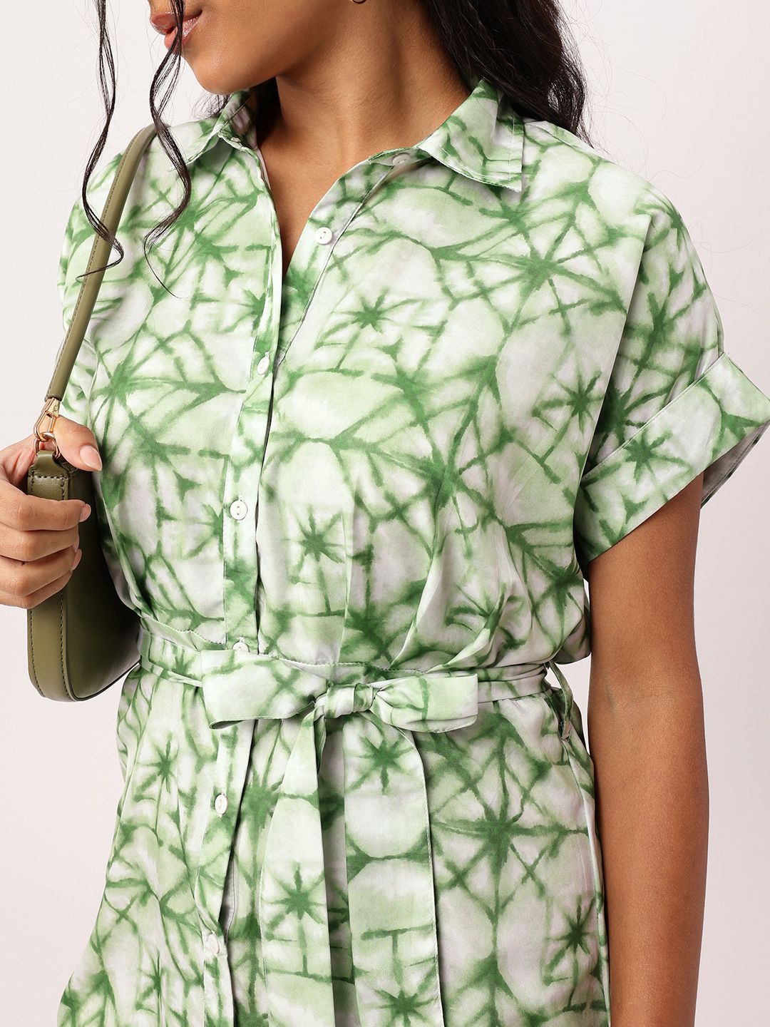 DressBerry Artistic Girly Edge Dyed Pleated Shirt Style Dress