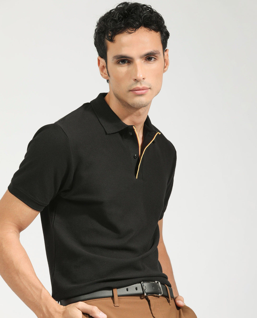 RARE RABBIT Men Rings-4 Slim Fit Solid Polo Collar T-Shirt