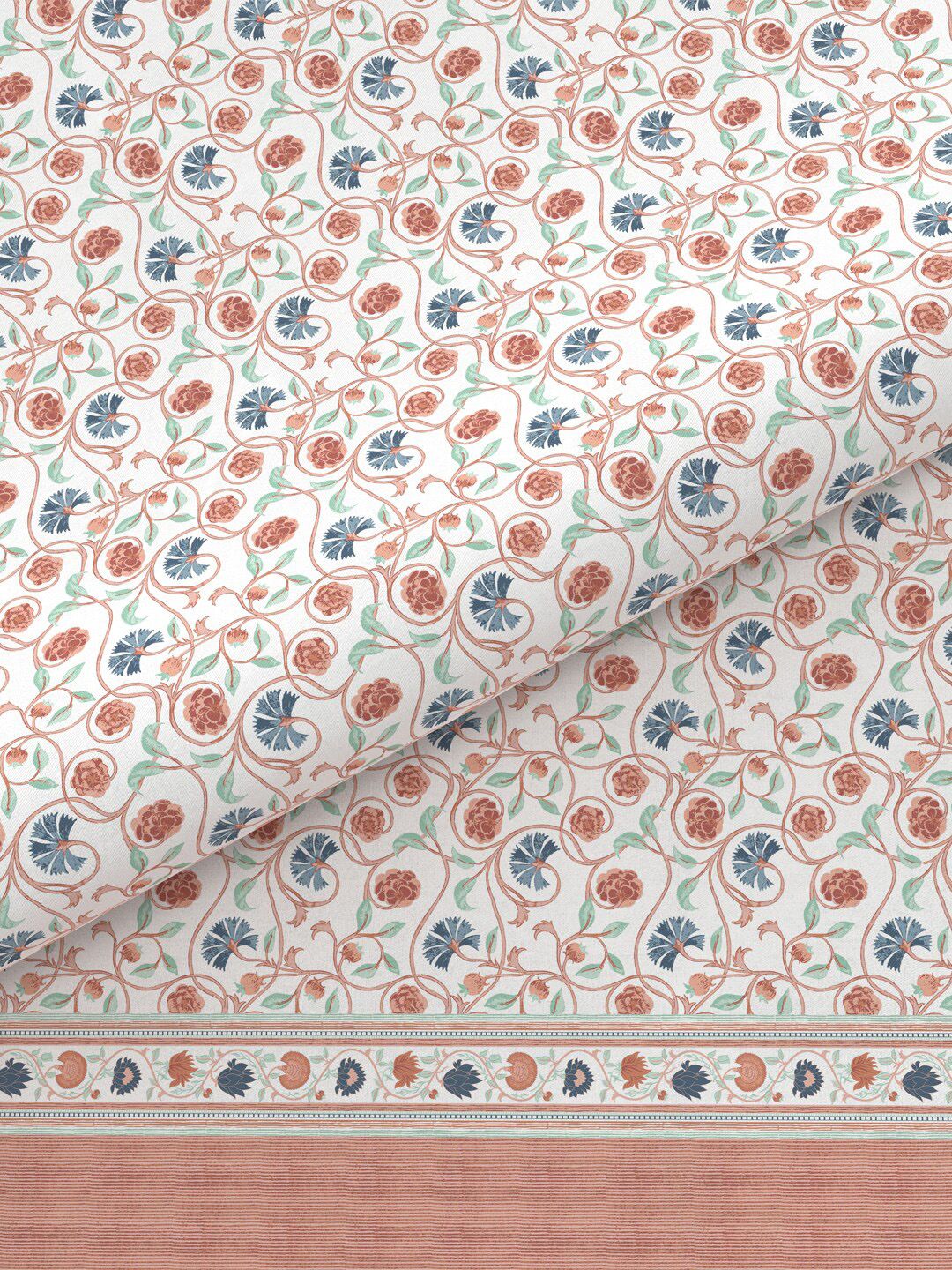 TRIDENT Block Print Rust Sanskriti Flat 144TC King Cotton Bedsheet Set