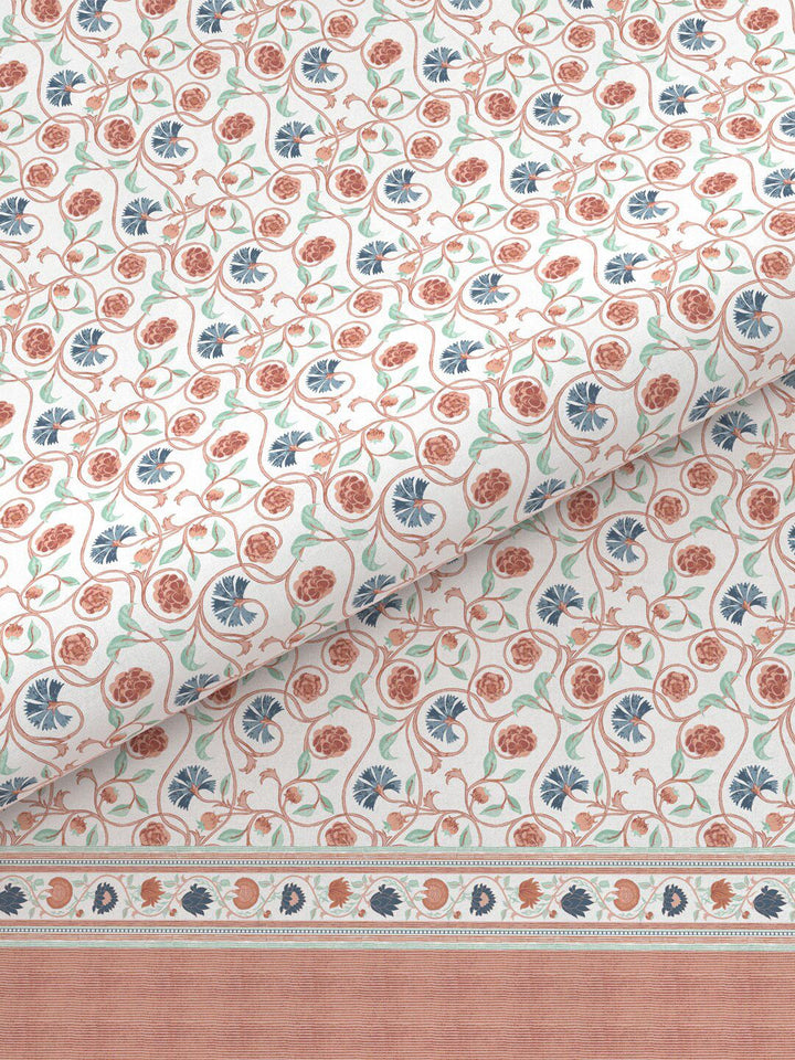 TRIDENT Block Print Rust Sanskriti Flat 144TC King Cotton Bedsheet Set