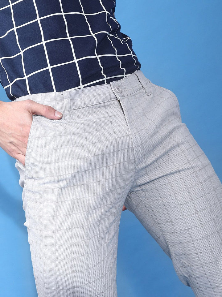 The Indian Garage Co Men Grey Slim Fit Checked Chinos