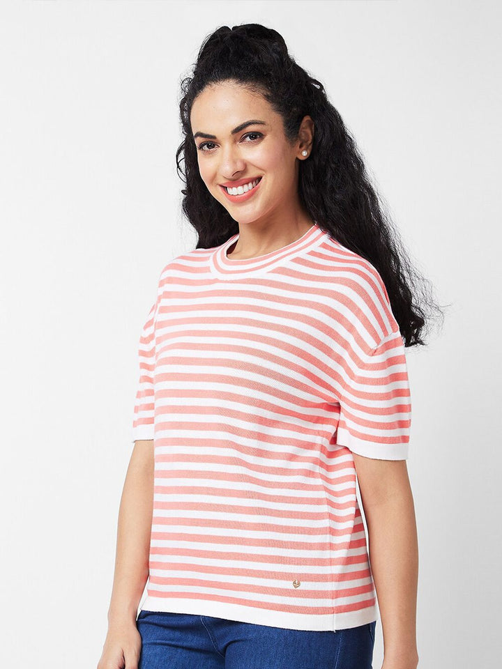 SPYKAR Striped Cotton Boxy T-shirt