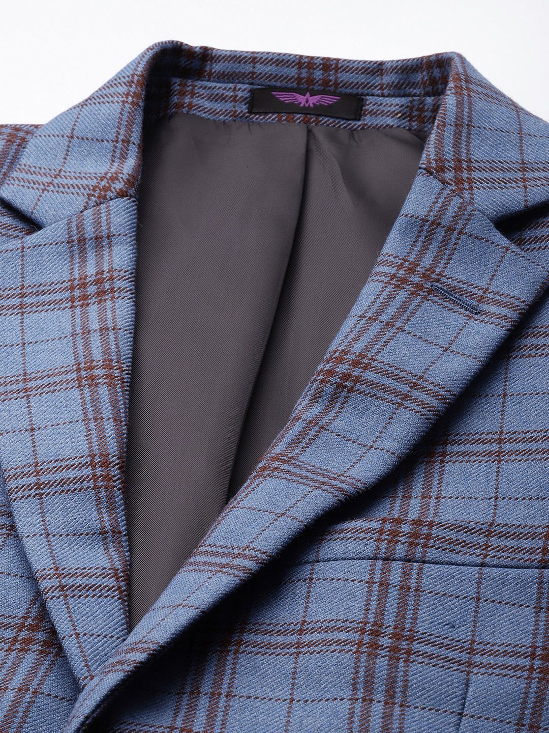 Park Avenue Notched Lapel Single Breasted Checked Slim Fit Formal Blazer
