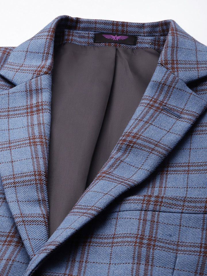 Park Avenue Notched Lapel Single Breasted Checked Slim Fit Formal Blazer