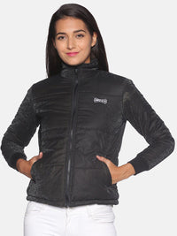 Campus Sutra Women Black Windcheater Padded Jacket