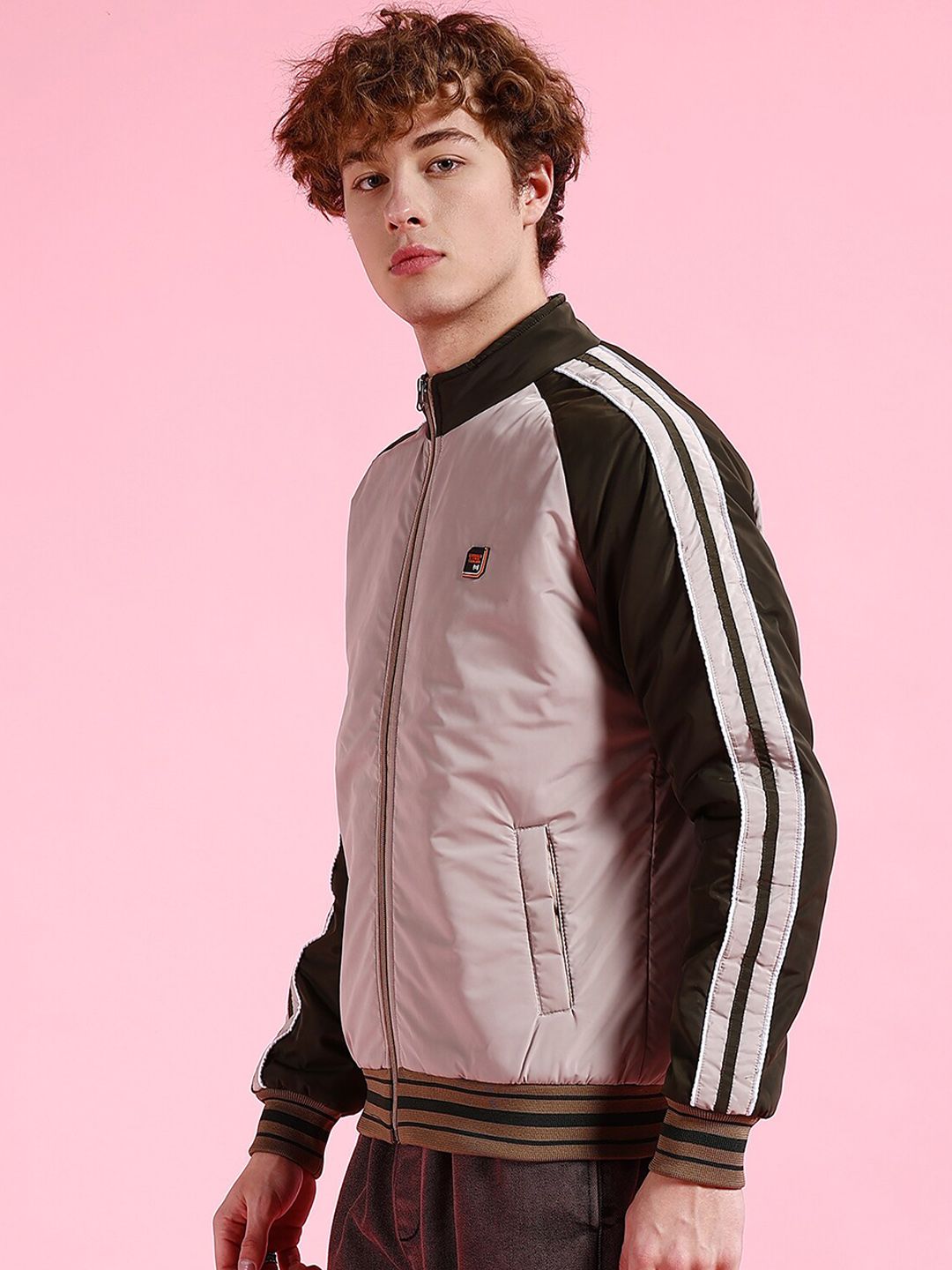 The Indian Garage Co Men Camel Brown Colourblocked Longline Outdoor Sporty Jacket