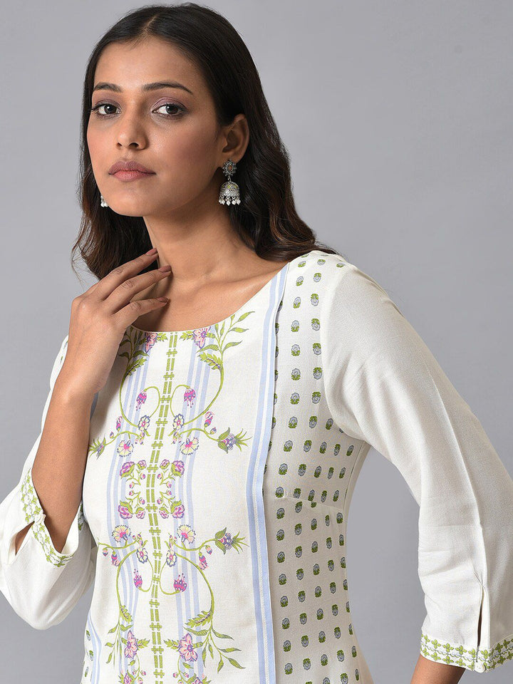 W Paneled Floral Printed Straight Kurta with Trousers