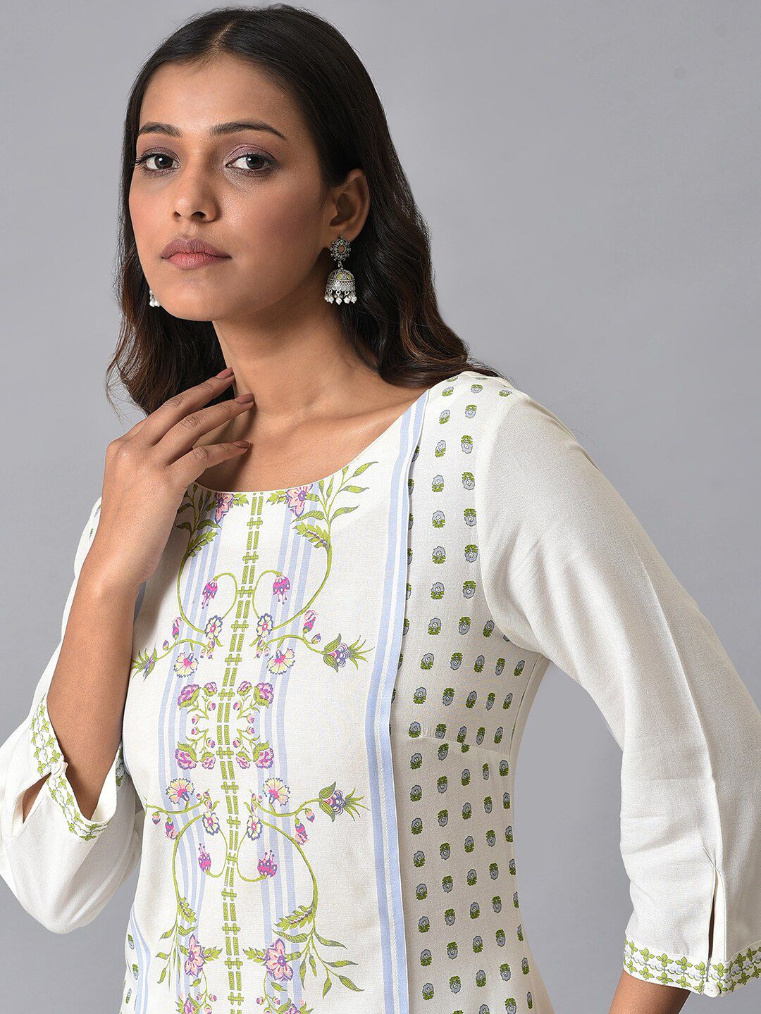W Paneled Floral Printed Straight Kurta with Trousers