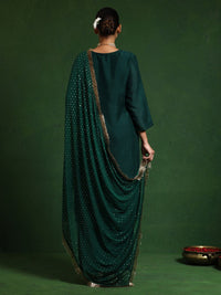 Varanga Floral Embroidered Cotton Silk Zari Work Straight Kurta With Trousers & Dupatta