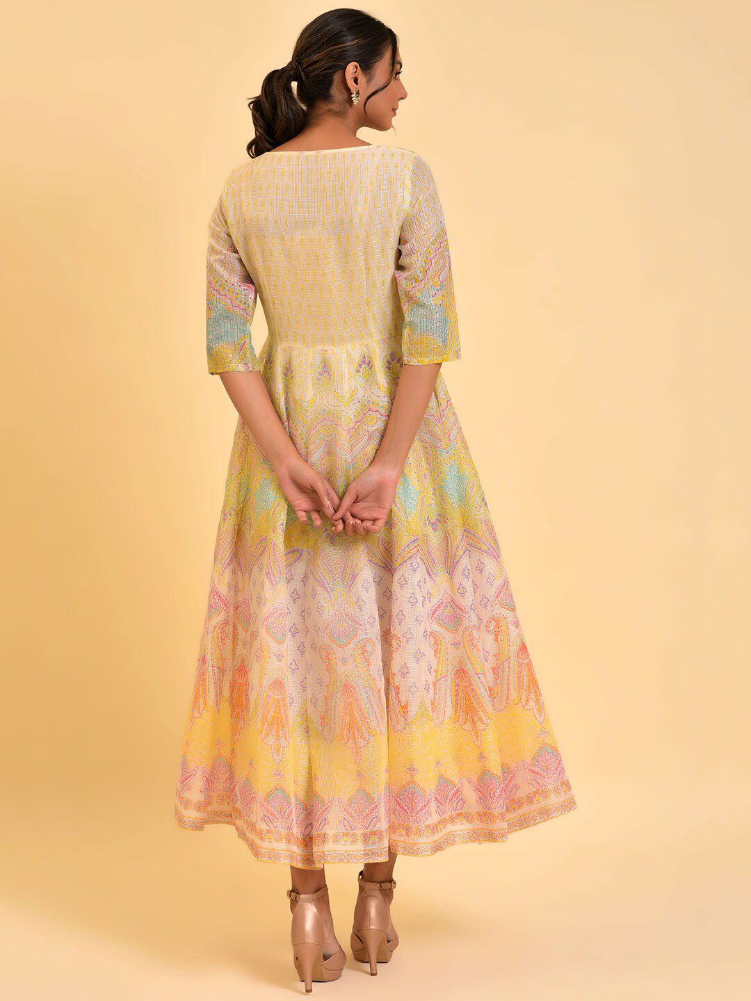 W Off White Ethnic Motifs Printed Fit & Flare Midi Dress