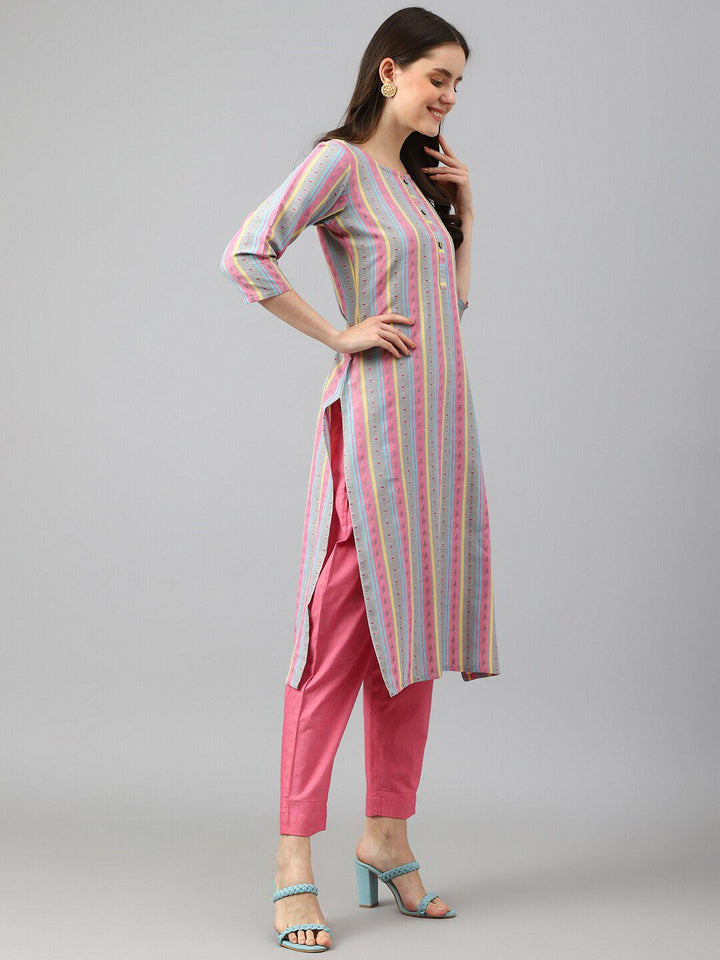 KALINI Striped Straight Kurta with Trousers