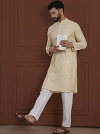 SOJANYA LUXE Bunga Sulam Labuci Mandarin Kolar Kapas Sutera Lurus Kurta