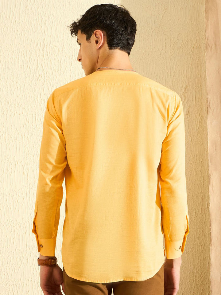 Dennison Men Kurta kasual pepejal kuning