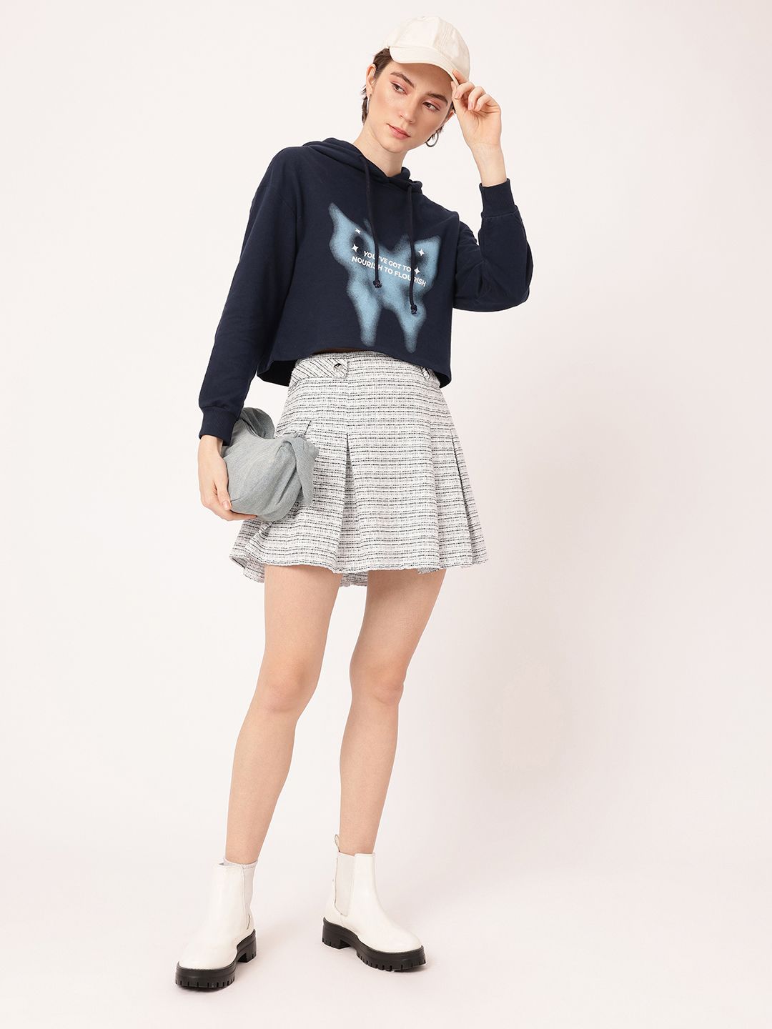 DressBerry Cotton Terry Boxy Crop Hooded Sweatshirt