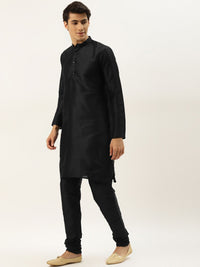 SOJANYA Men Black Kurta with Churidar & Nehru Jacket