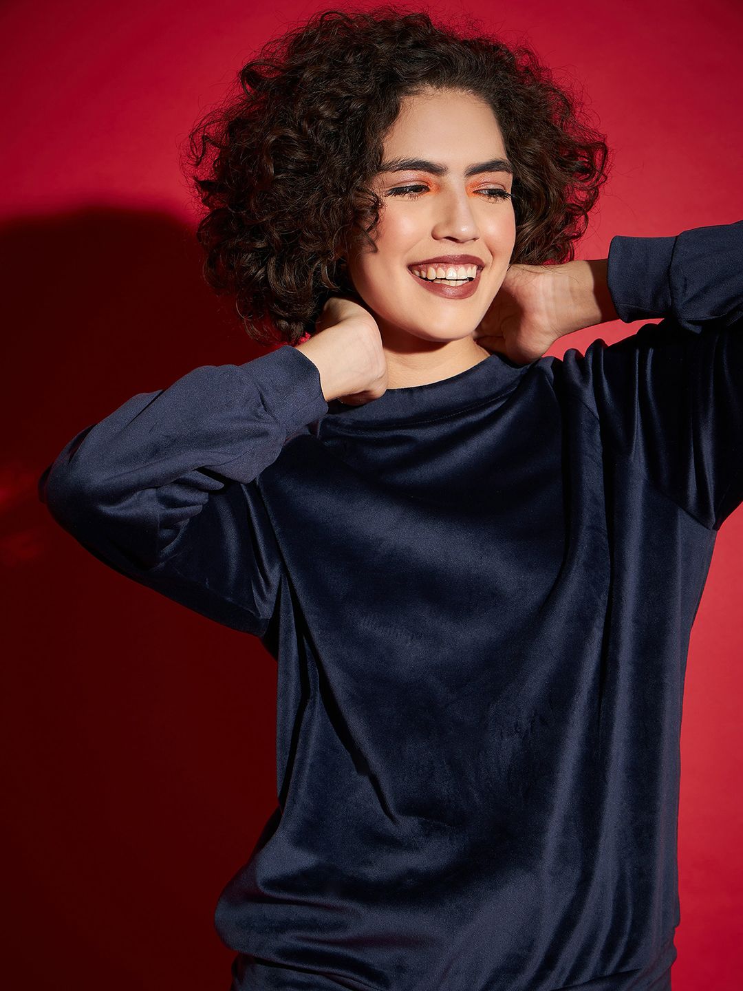 SASSAFRAS Navy Blue Velvet Tape Detail Sweatshirt With Joggers