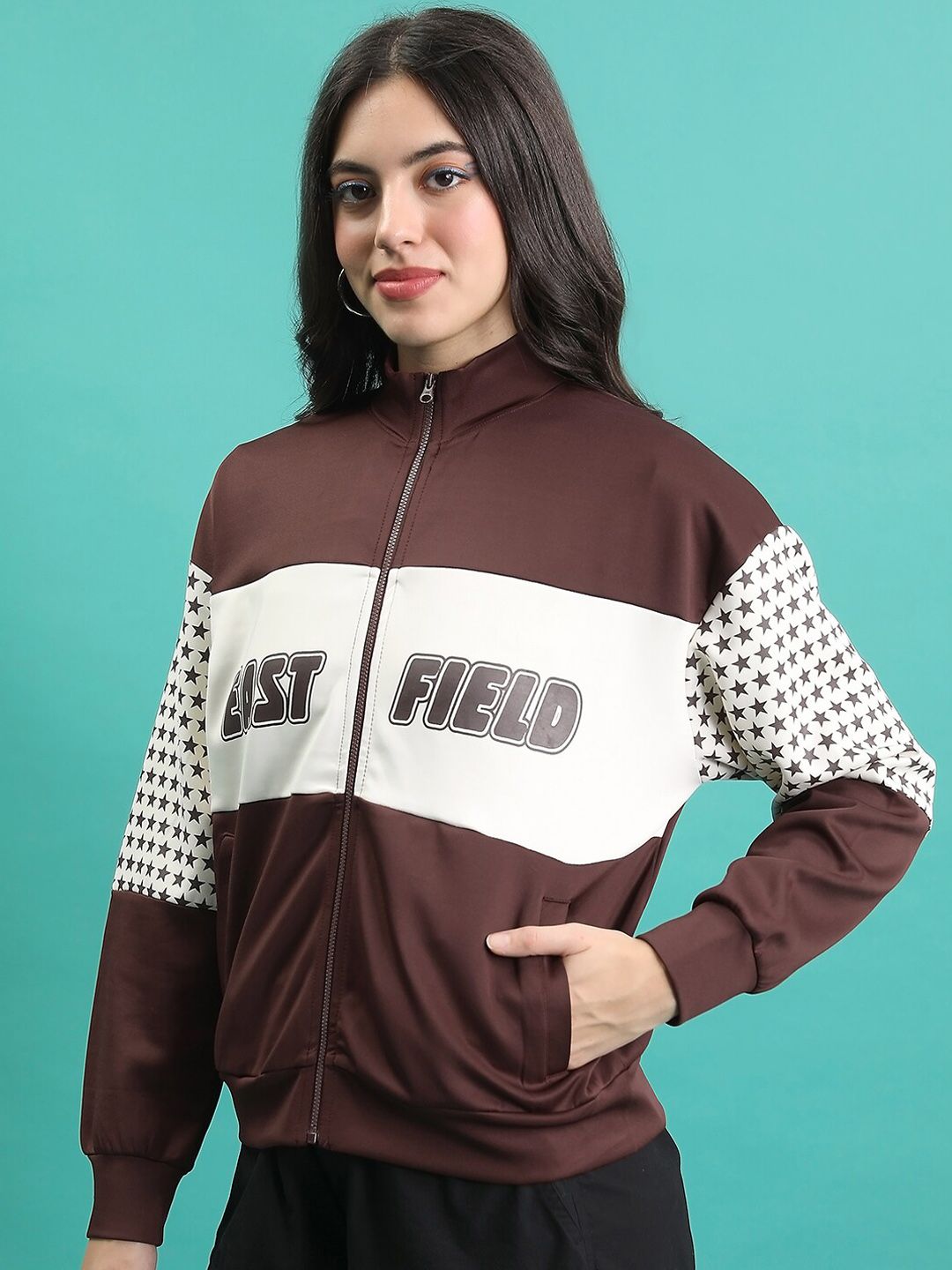 Tokyo Talkies Colourblocked Stand Collar Sporty Jacket
