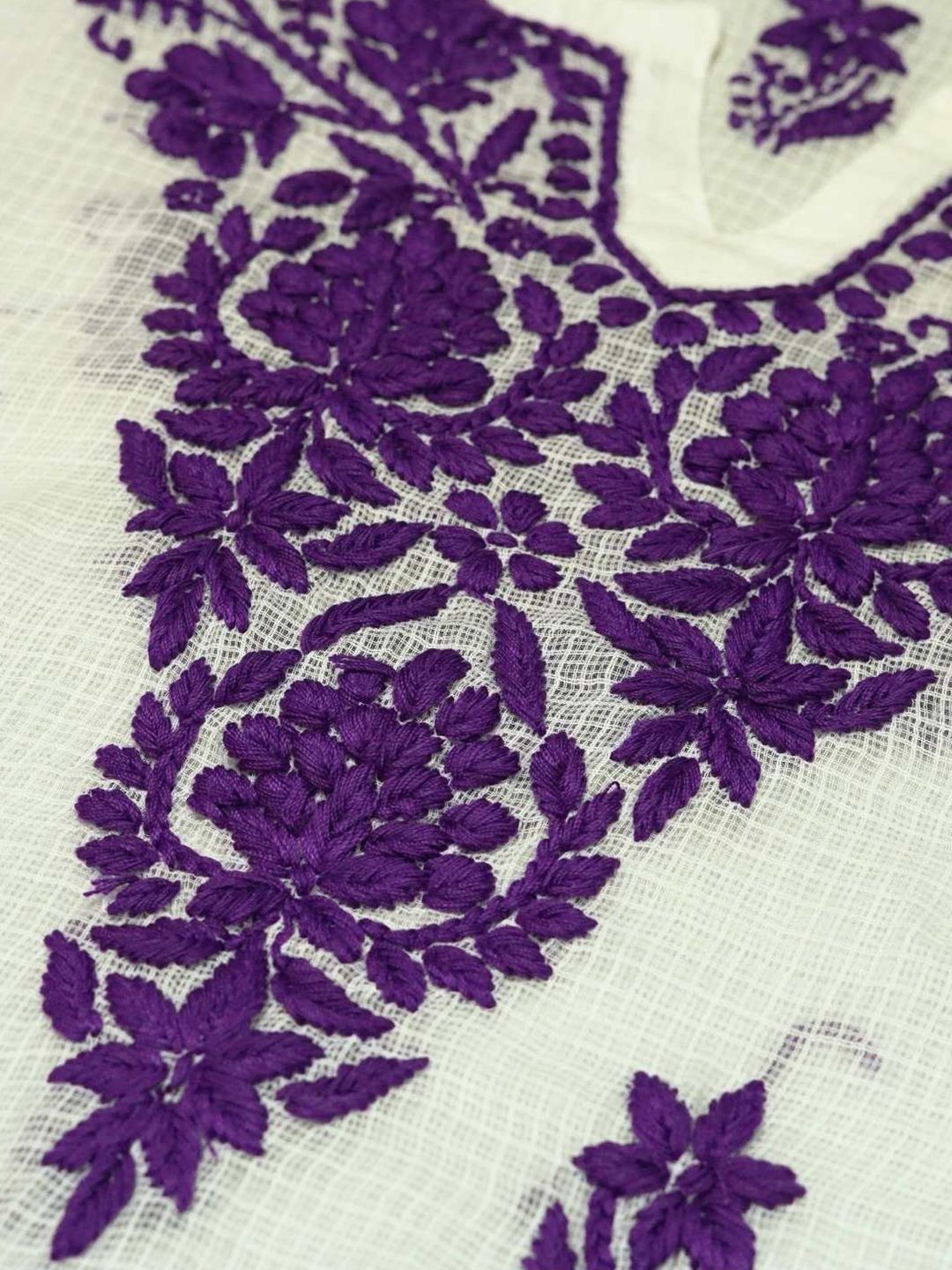 Rumah Wanita Chikankari Purple Kota Chikankari Sulam Kurta